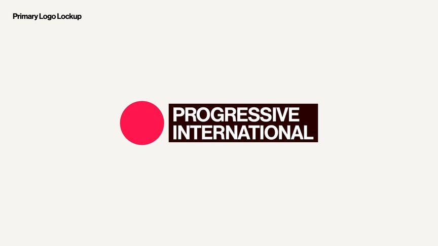 New logo for Progressive International, with a red dot to the right of the name in block capitals.