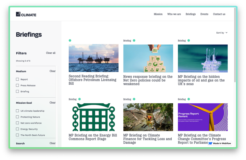 Briefings overview page