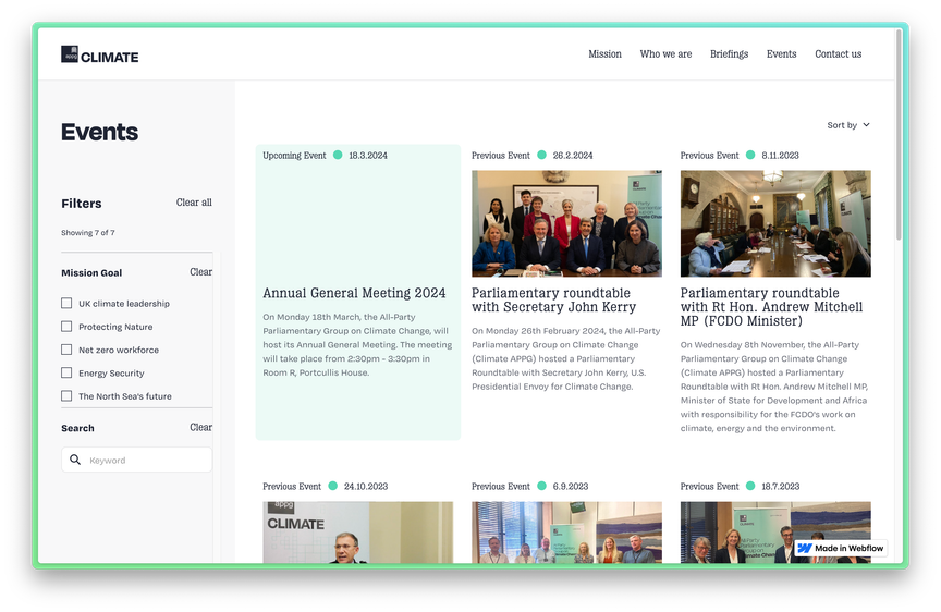Events page