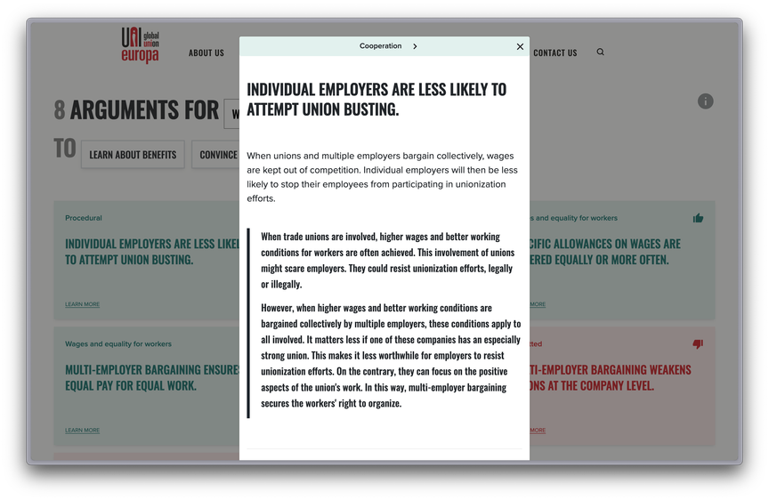 Modal with details on the argument